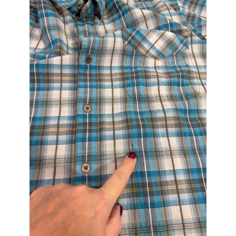 KUHL Mens Large Blue Plaid Short Sleeve Button Up Shirt Mountains Outdoor Active - Picture 8 of 11